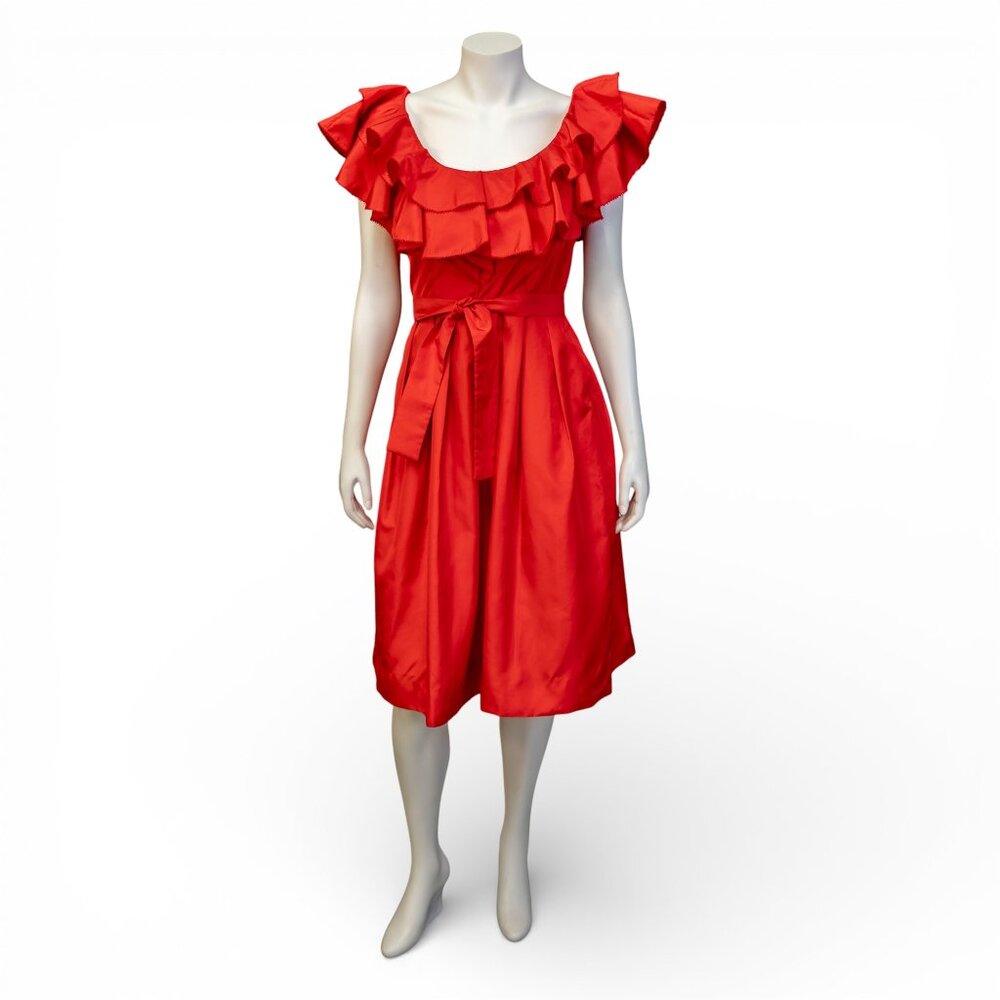 Vintage 1980s Nipon Boutique Red Ruffle Dress – Size 8